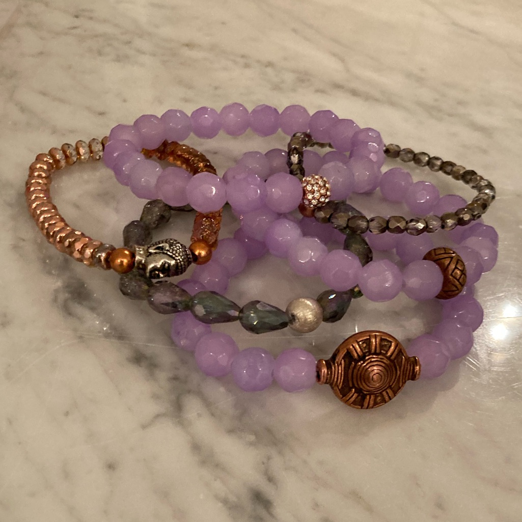 Nwt Lilac Faceted Gemstone Beaded Bracelet Set